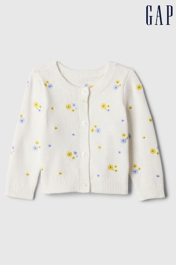 Gap White Floral Knitted Cardigan (Newborn-24mths) (124757) | £20