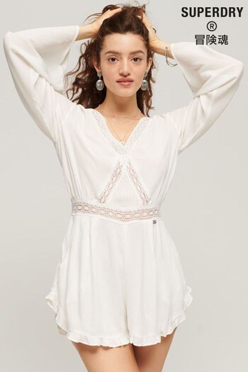 SUPERDRY Cream Flare Sleeve Cut Out Playsuit (124790) | £55