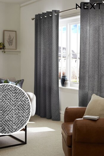 Charcoal Grey Wool Look Eyelet Lined Curtains (124850) | £50 - £125