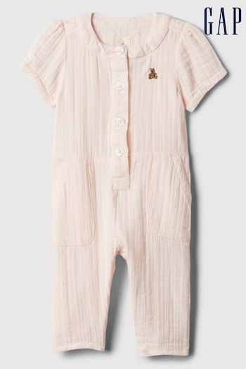 Gap Pink Gauze Brannan Bear Short Sleeve Sleepsuit (Newborn-24mths) (124893) | £25