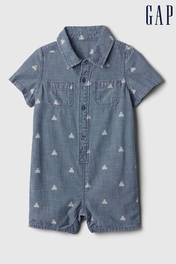 Gap Blue Denim Shirt Romper (Newborn-24mths) (125096) | £20