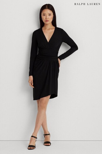 Lauren Ralph Lauren Black Ruched Stretch Jersey Surplice Dress (125154) | £189