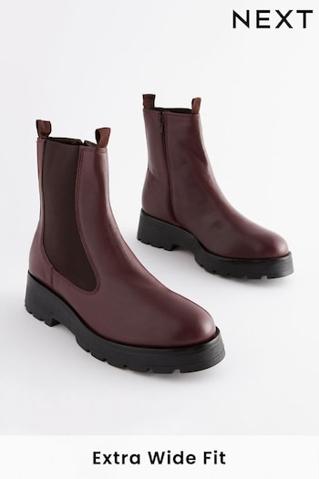 Burgundy Red Extra Wide Fit Forever Comfort® Leather Chunky Sole Chelsea Boots (125290) | £65
