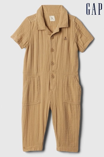 Gap Brown Gauze Brannan Bear Short Sleeve Sleepsuit (Newborn-24mths) (125327) | £25