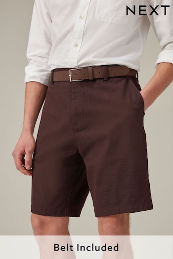 Burgundy Red Belted Chino Shorts (125604) | £26