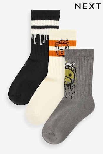 Splat Bear Print Cushioned Footbed Ribbed hate Socks 3 Pack (125922) | £6 - £8