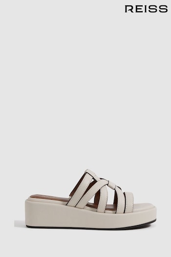 Reiss White Naya Leather Strappy Platform Sandals (125944) | £158