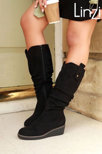 Linzi Black Shania High Leg Wedge Boots bst21 (126110) | £50