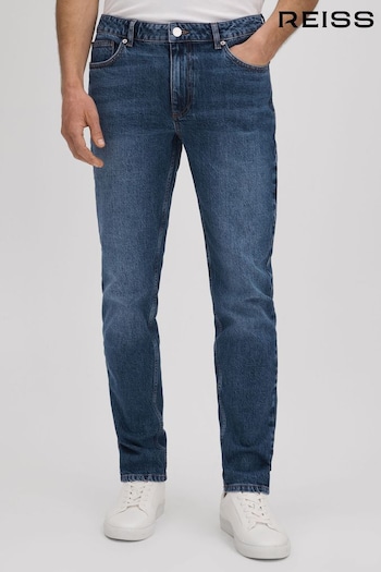 Reiss Mid Blue Wash Calik Tapered Slim Fit Washed Jeans (126198) | £118