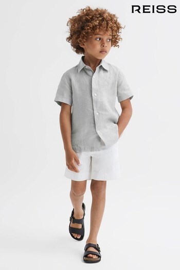 Reiss Light Sage Holiday Junior Short Sleeve Linen Shirt (126927) | £34