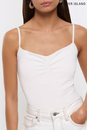 River Island White Strappy Ruched Front Bodysuit (127175) | £18