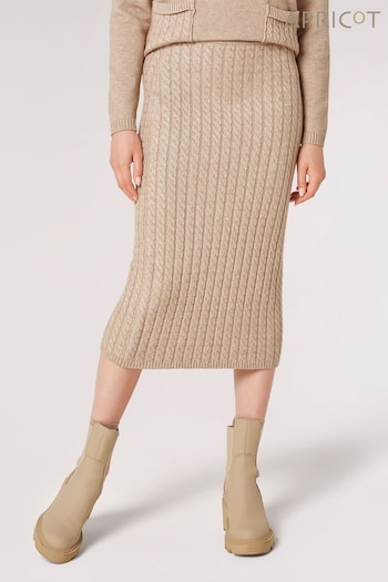 Apricot Brown Aran Knitted Midi Skirt (127802) | £35