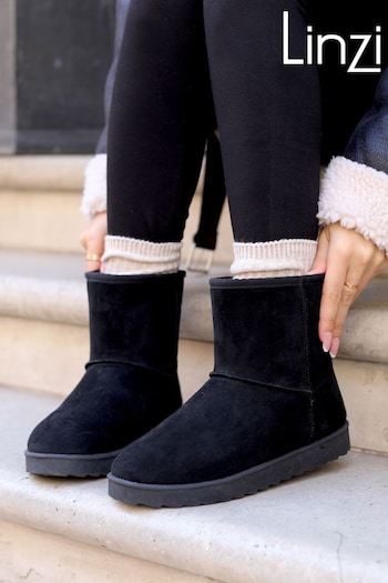 Linzi Black Faux Suede Faux Fur Lined Ankle Boots (128247) | £30