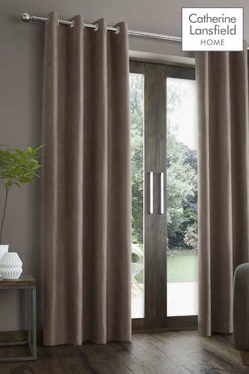 Catherine Lansfield Natural Faux Suede Eyelet Curtains (128367) | £30 - £80