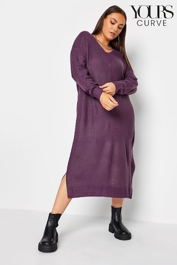 Yours Curve Purple V-Neck Acrylic Dress (128531) | £27