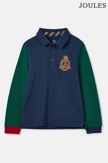 Joules Henry Navy Long Sleeve Cotton niga Polo Shirt (128544) | £34.95 - £40.95