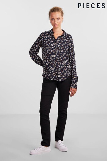 PIECES Blue Ditsy Floral Printed Shirt (128637) | £32