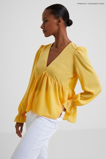 French Connection Yellow Crepe Light V-Neck Top (128826) | £45