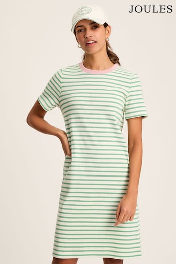 Joules Eden Green & White Striped Short Sleeve Jersey Dress With Pockets (128845) | £39.95
