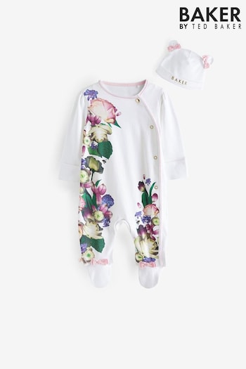 Baker by Ted Baker White Floral Sleepsuit and Hat Set (128914) | £24 - £27