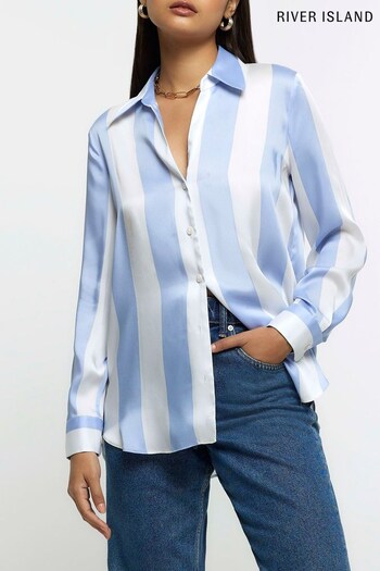 River Island Blue Stripe Satin Shirt (129128) | £30