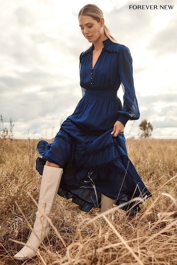 Forever New Blue Gabrielle Long Sleeved Midi Dress (129392) | £100