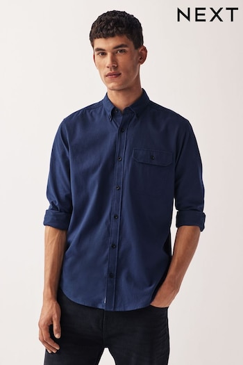 Navy Blue Textured Oxford Long Sleeve Shirt (129426) | £28