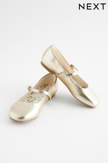Gold Metallic Leather Mary Jane Occasion Mid Shoes (129582) | £26 - £33