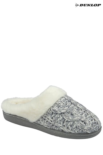 Dunlop Grey Ladies Knitted Closed Toe Mule Slippers (129706) | £16