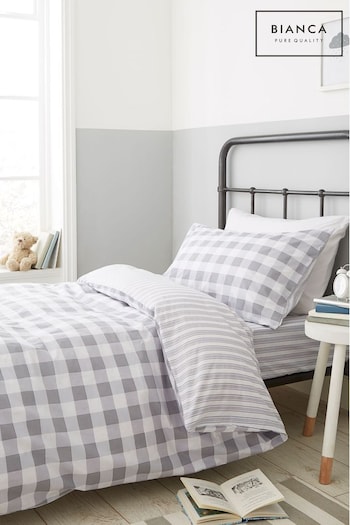 Bianca Grey Check And Stripe Cotton Duvet Cover and Pillowcase Set (129767) | £20 - £30