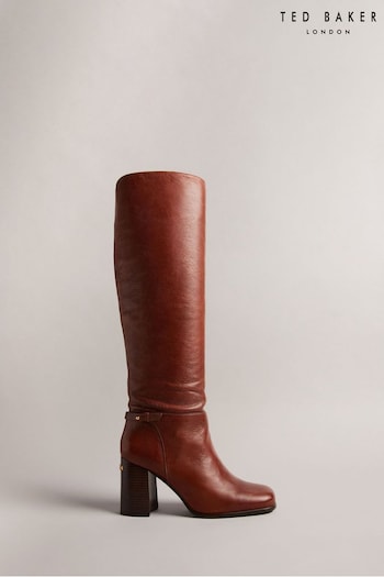 Ted Baker Natural Charona Leather Knee High Square Toe Boots (129845) | £260