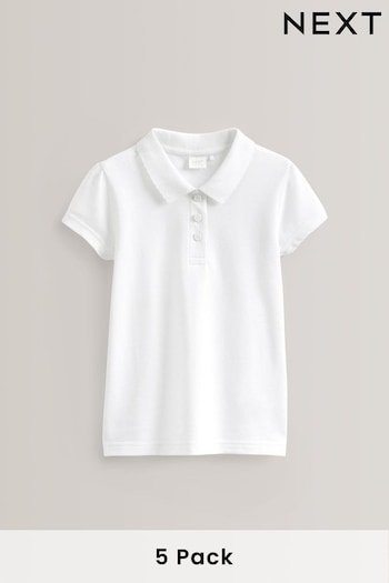 White Slim Fit 5 Pack Cotton Short Sleeve Polo Branding Shirts (3-16yrs) (129909) | £17 - £26