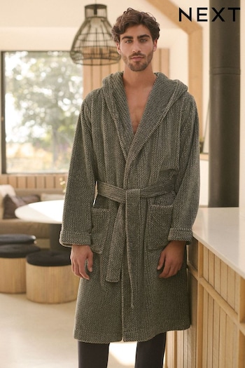 Blue Hooded Fleece Dressing Gown Robe (130077) | £34