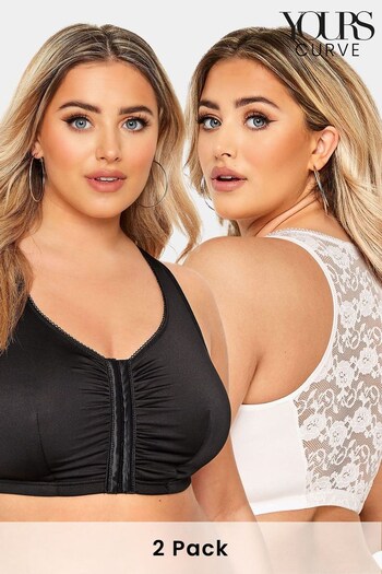 Yours Curve Black Front Fastening Lace Back Bras 2 Pack (130125) | £36