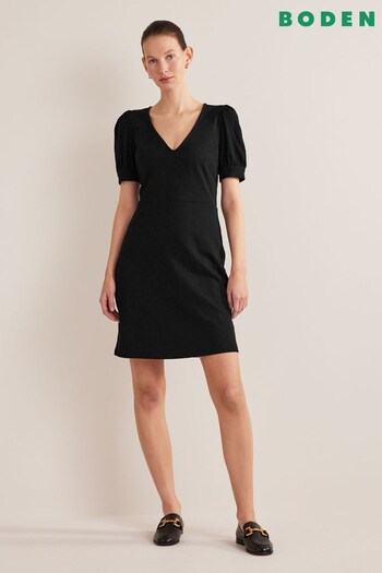 Boden Black Petite Pleat Detail Jersey Mini Dress (130436) | £60