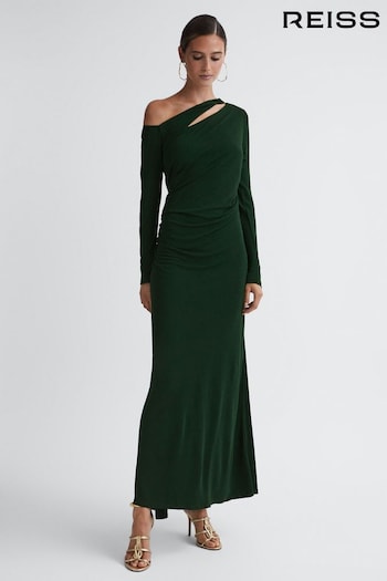 Reiss Green Delphine Off-The-Shoulder Cut-Out Maxi Dress (130440) | £298