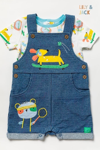 L&J Blue Dungaree, T-Shirt and Sunglasses Outfit Set (130535) | £32