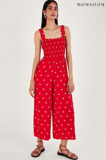 Monsoon Red Geometric Print Cut-Out Jumpsuit in Lenzing™ EcoVero™ (130614) | £65