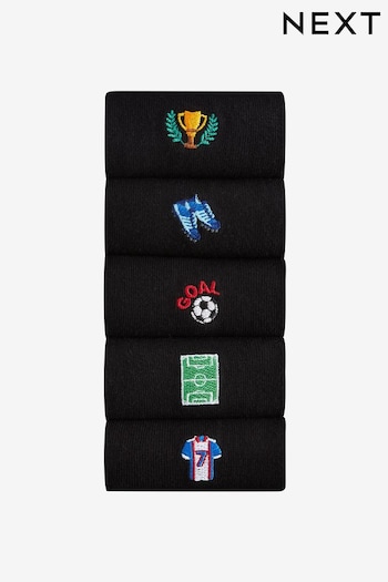 Black Football 5 Pack Embroidered Socks (131004) | £14