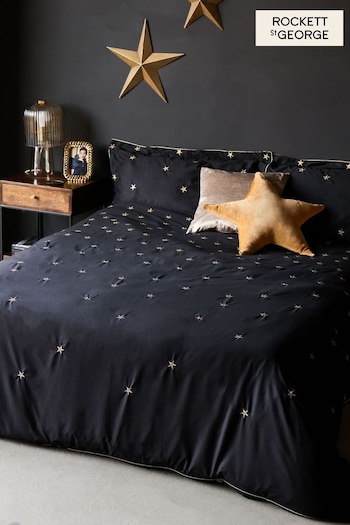 Rockett St George Black Embroidered Falling Star Duvet Cover and Pillowcase Set (131251) | £65 - £105