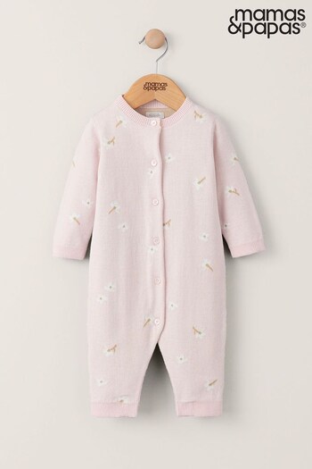 Mamas & Papas Pink Jacquard Knit Floral Romper (131370) | £29