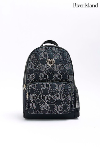 River Island Black Girls Nylon Heart Quilt Backpack (131628) | £25