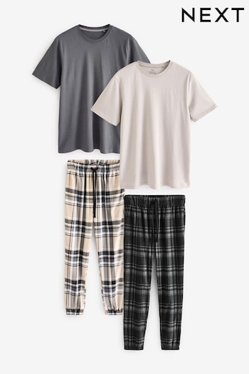 Black/Stone Check Motionflex Cosy Pyjamas Set 2 Pack (131748) | £54