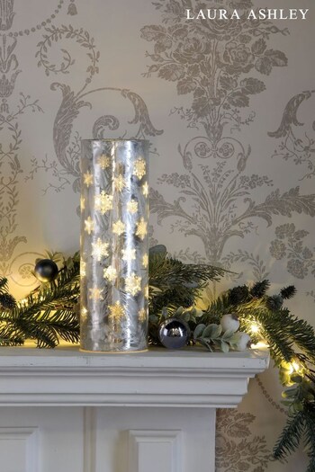 Laura Ashley Silver Pre-Lit LED Snowflake Glass Vase Christmas Decoration (132094) | £21