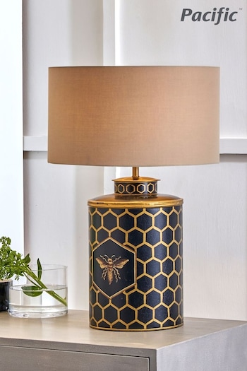 Pacific Black Honeycomb Bee Hand Painted Metal Table Lamp (132311) | £185