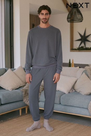 Slate Grey Soft Waffle Long Sleeve Pyjamas Set (132653) | £36