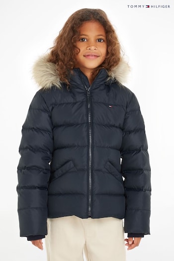 Tommy with Hilfiger Girls Blue Essential Down Faux Fur Hood Jacket (132718) | £130 - £150