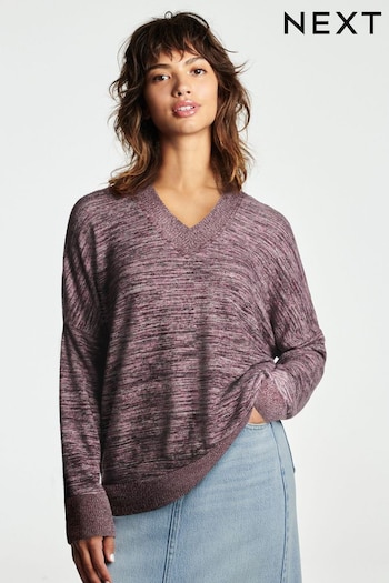 Purple Cosy Lightweight Soft Touch Longline V-Neck Jumper Top (133506) | £30