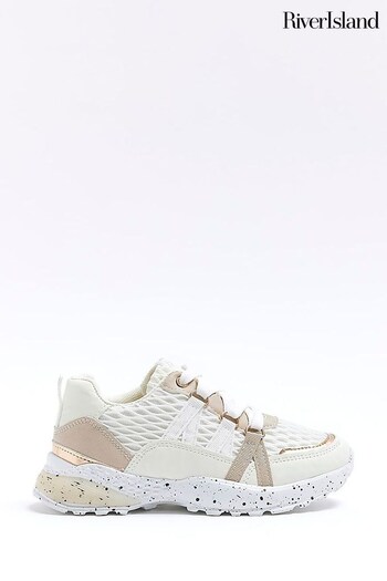 River Island White Girls Mesh Speckled Sole Runner Trainers (133535) | £29