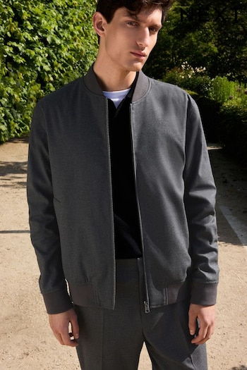 Charcoal Grey Slim Fit Flannel Bomber Jacket (133578) | £59